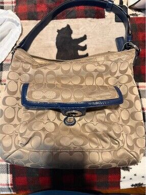 Coach Signature Khaki Shoulder Bag and white coach bag